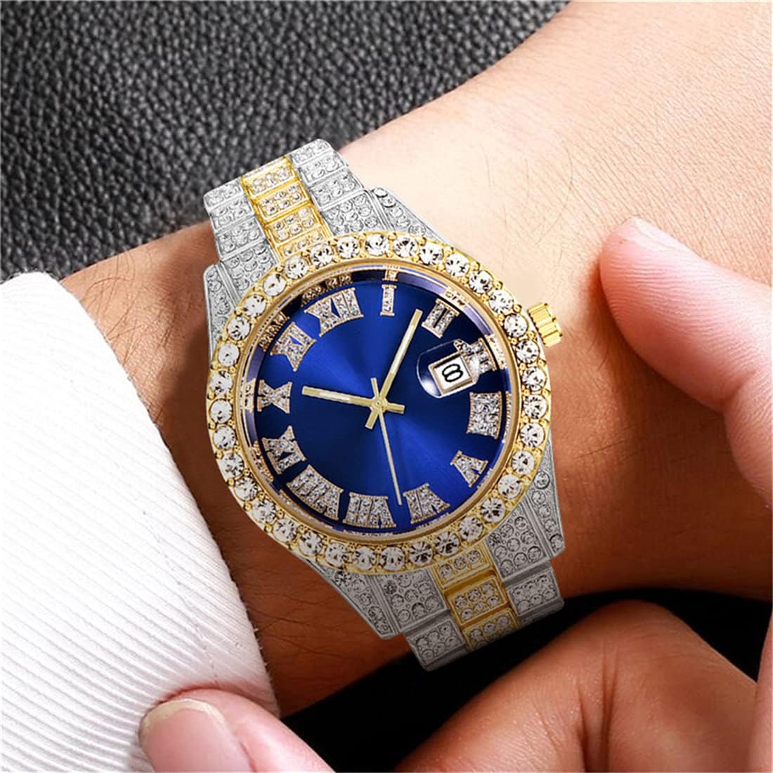 BESTKANG Unisex Luxury Iced Out Watch Mens Diamond Watches Roman Numerals Watches Quartz Analog Wrist Watch