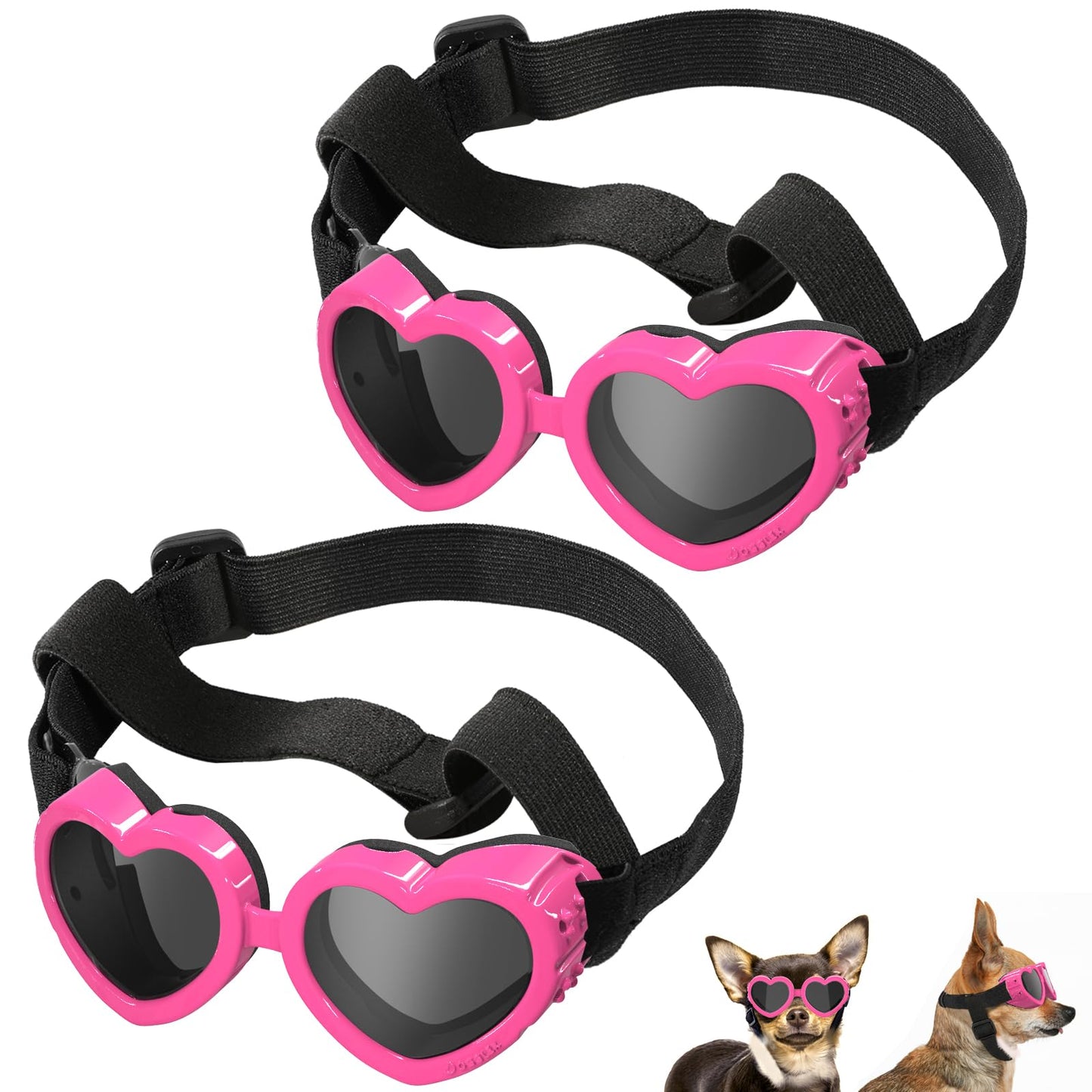 Small Dog Sunglasses UV Protection Goggles Eye Wear Protection with Adjustable Strap Doggy Heart Shape Anti-Fog Sunglasses for Pet Dogs Sun Glasses Doggie Windproof Glasses, Pink