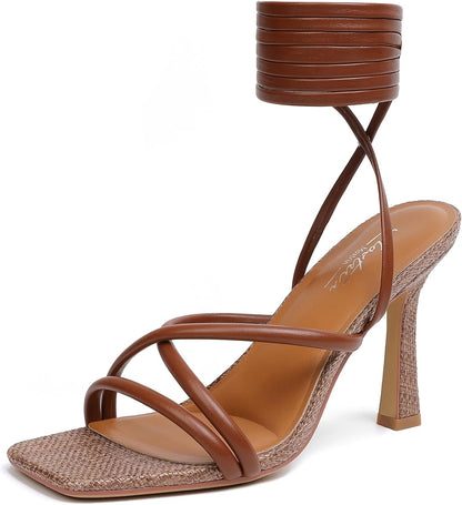 Mostrin Womens Sandals Strappy Heels for Women Lace Up Square Open Toe Heels Tie Up High Heeled Sandals for Prom, Party, Daily Wear