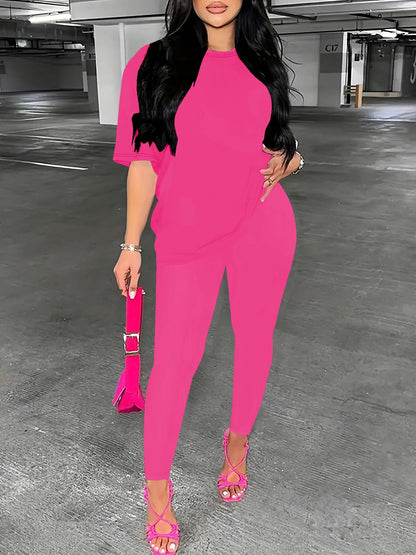 Nimsruc Women 2 Piece Outfits Summer Lounge Set Matching Jogger Sets Short Sleeve Tracksuit Loungewear Sweatsuits