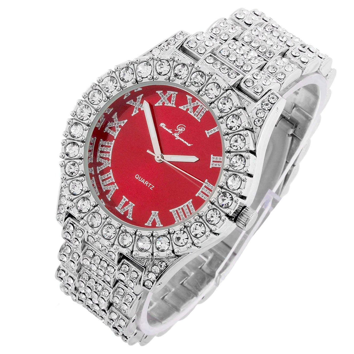 Charles Raymond Women's Big Rocks Bezel Colored Dial with Roman Numerals Fully Iced Out Watch - ST10327LA