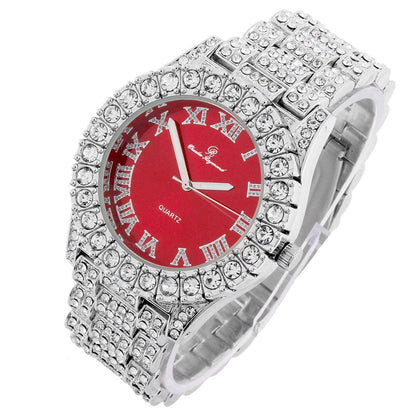 Charles Raymond Women's Big Rocks Bezel Colored Dial with Roman Numerals Fully Iced Out Watch - ST10327LA