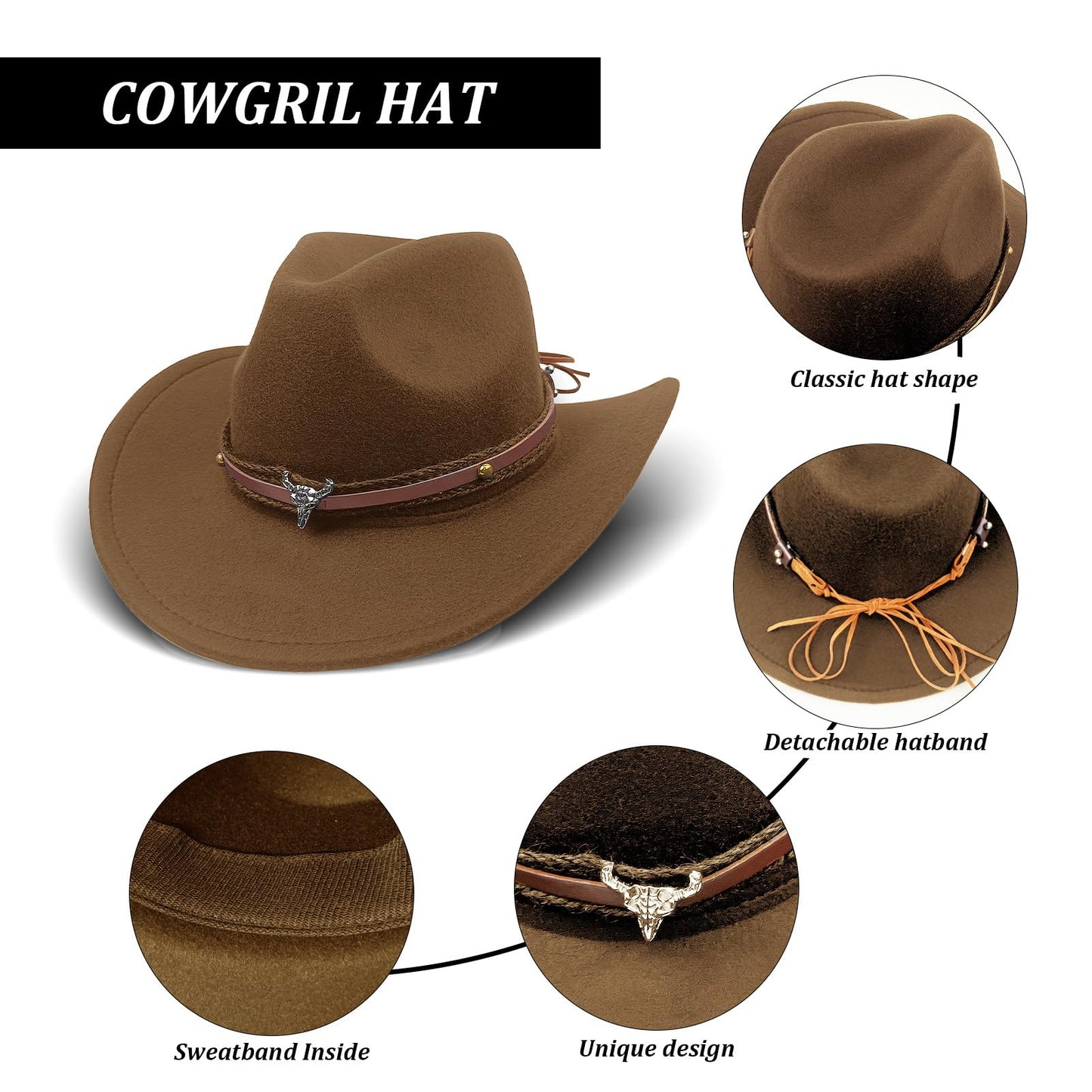 HyperFun Cowgirl Outfits for Women Western Costume Accessories Cowboy Hat Tassels Fringe Vest Earring Hippie Glasses Bandana