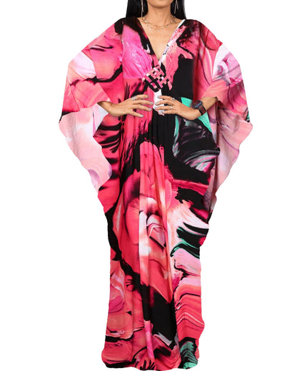 Bsubseach Women Ethnic Print Kaftan Beach Dress Plus Size Swimsuit Cover Up