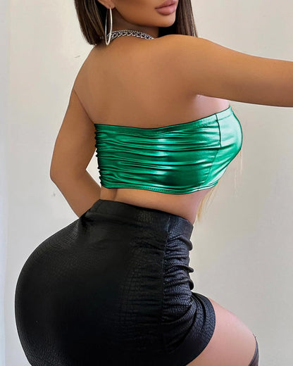 Women's Metallic Shiny Tube Top - Strapless Party Crop Top for Rave, Festival & Night Out
