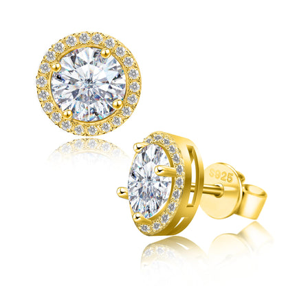 Moissanite Stud Earrings, VVSI Quality D Color Round Cut, Lab Created 925 Sterling Silver with 18K White Gold Plated, Double Halo Design – Idea Gift for Women Men