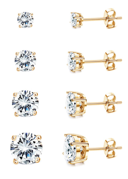 MILACOLATO Cubic Zirconia Stud Earrings for Women Men | 18K Gold Plated Hypoallergenic Sterling Silver Post Earrings | Big Brilliant Simulated Diamond CZ Halo Stud Earrings for Sensitive Ears