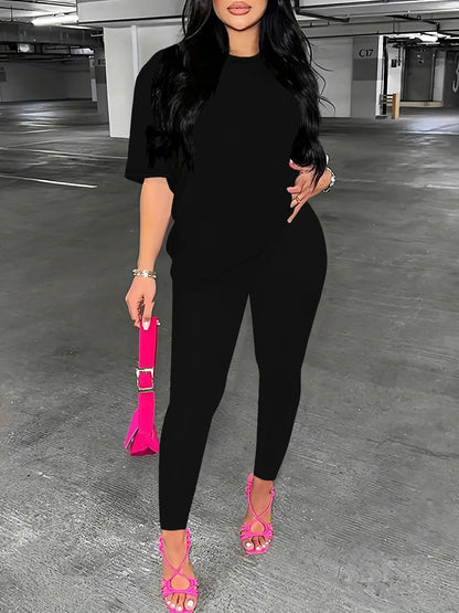 Nimsruc Women 2 Piece Outfits Summer Lounge Set Matching Jogger Sets Short Sleeve Tracksuit Loungewear Sweatsuits