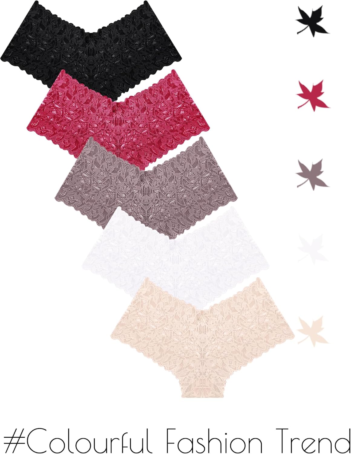 Sexy Women's Underwear Lace Shorts V Waist Breathable Cheeky Panties Boyshorts Underwear Women 5 Pack
