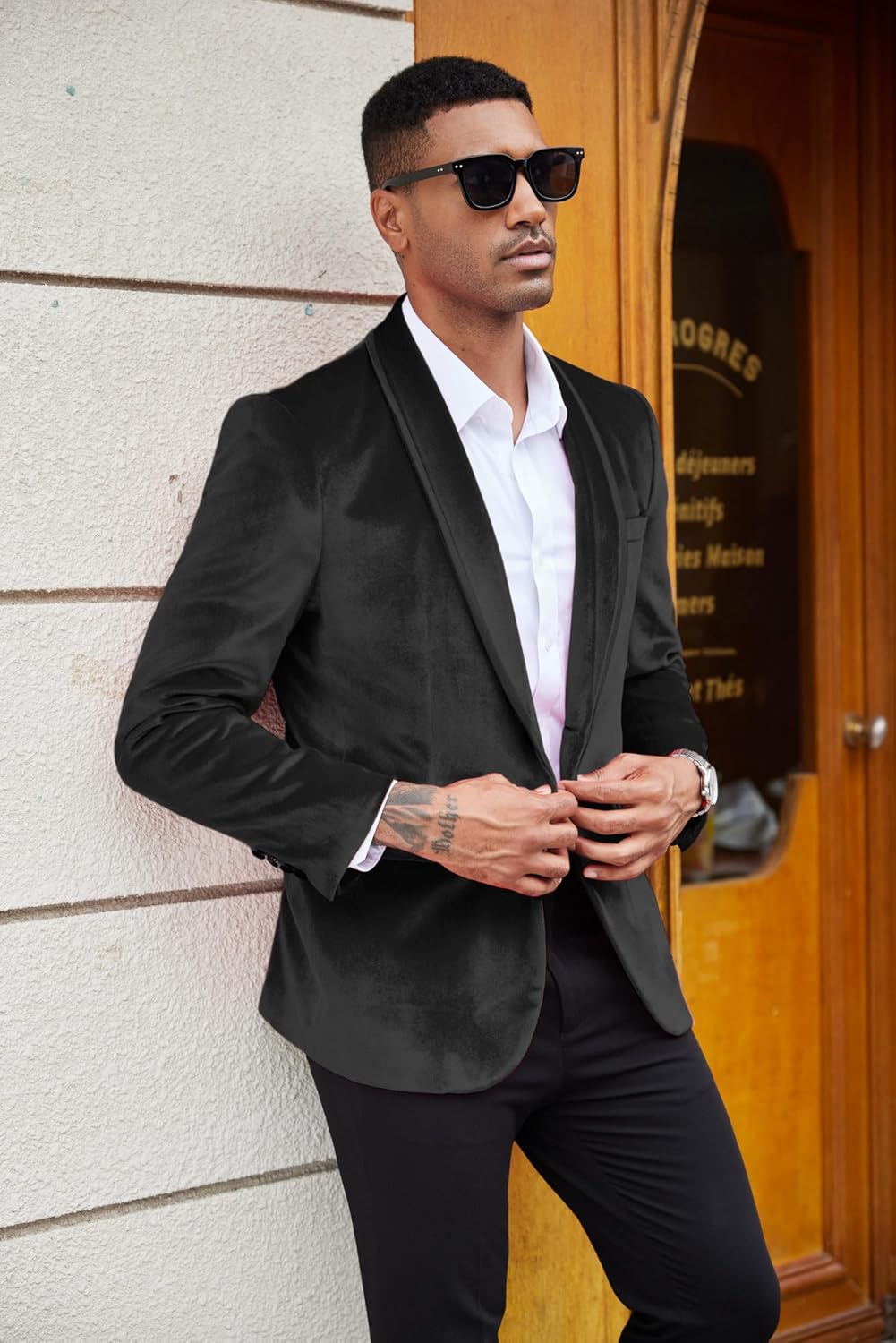 COOFANDY Men's Velvet Tuxedo Floral Blazer Jacket One Button Shawl Lapel Suit Jacket for Dinner Prom Party Wedding