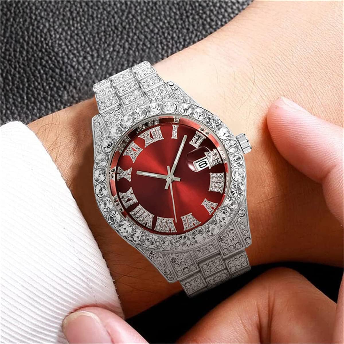BESTKANG Unisex Luxury Iced Out Watch Mens Diamond Watches Roman Numerals Watches Quartz Analog Wrist Watch