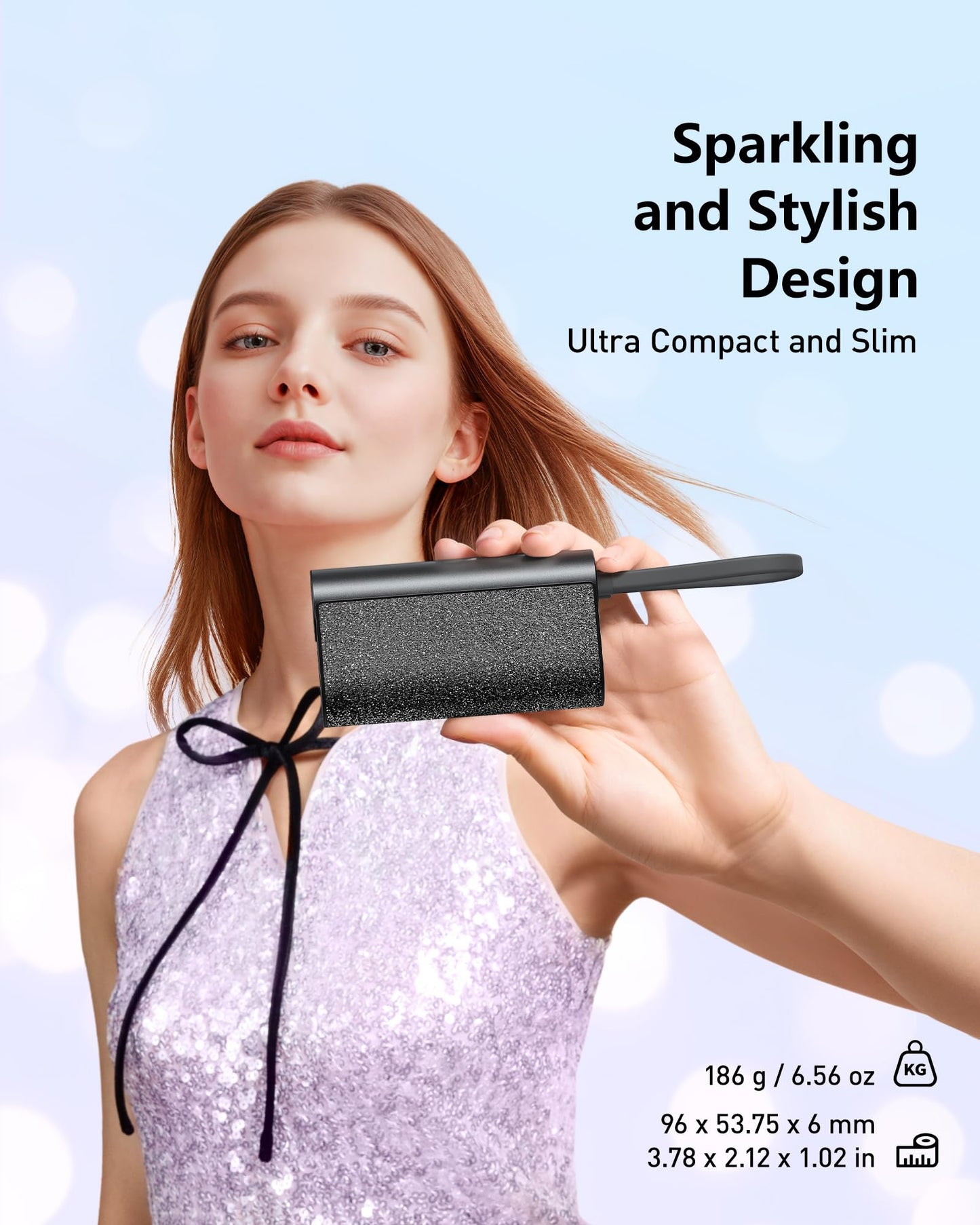 VEGER Compact Portable Charger with Built in Cable(Removable), 10000mAh Cute Power Bank 20W Fast Charging, Sparkling Battery Pack Fashion Travel Accessory Compatible with iPhone 15/14, Android-Purple