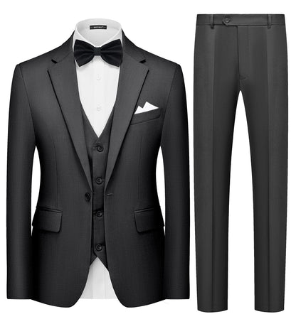 MAGE MALE Mens 3 Piece Suits Slim Fit Tuxedo Suit Set Soild Prom Wedding Suits One Button Blazer Vest Pants Set with Bow Tie
