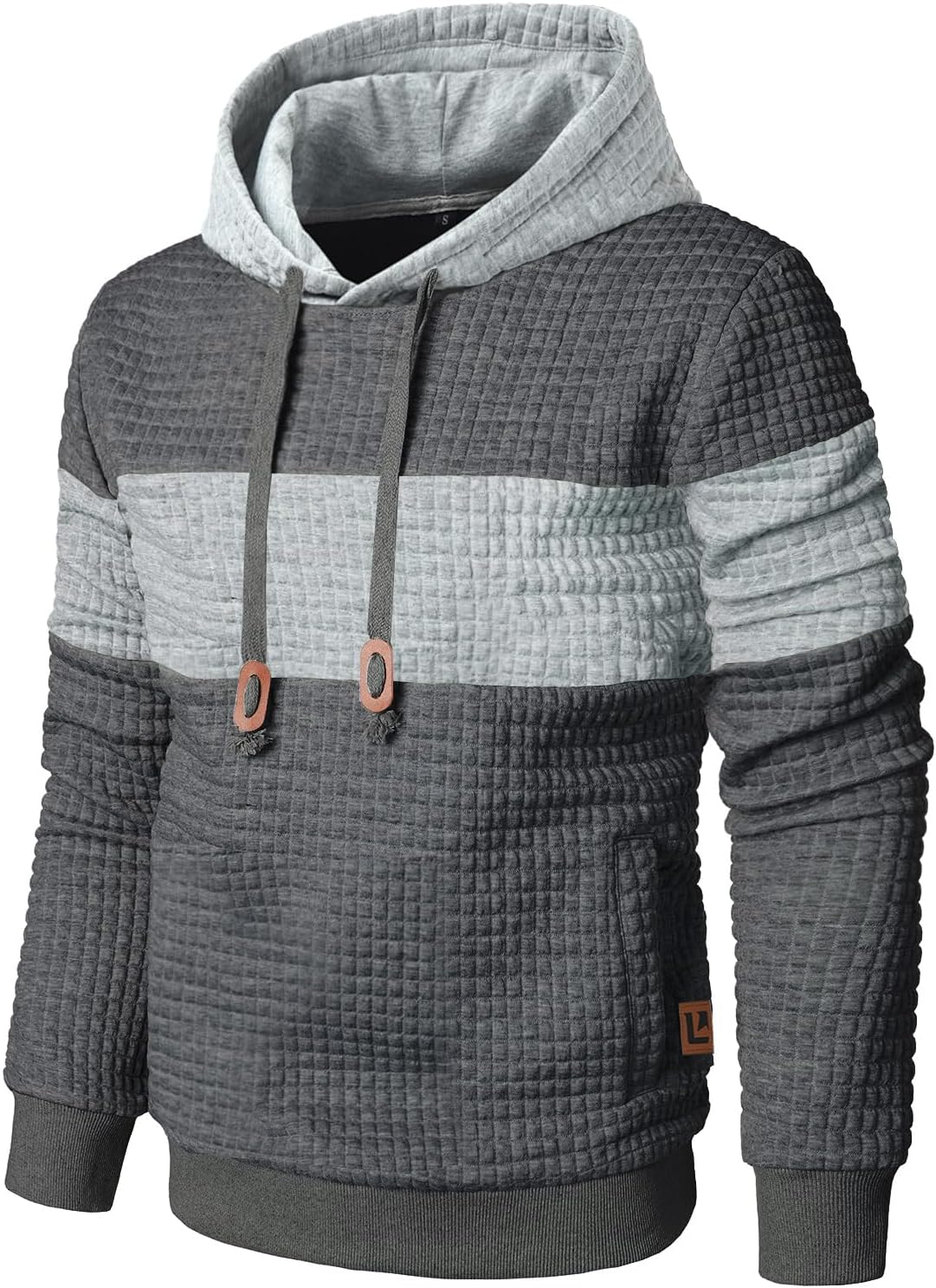 Men’s Sweatshirts Long Sleeve Pullover Patchwork Plaid Jacquard Hoodie Casual Drawstring Hoody Top