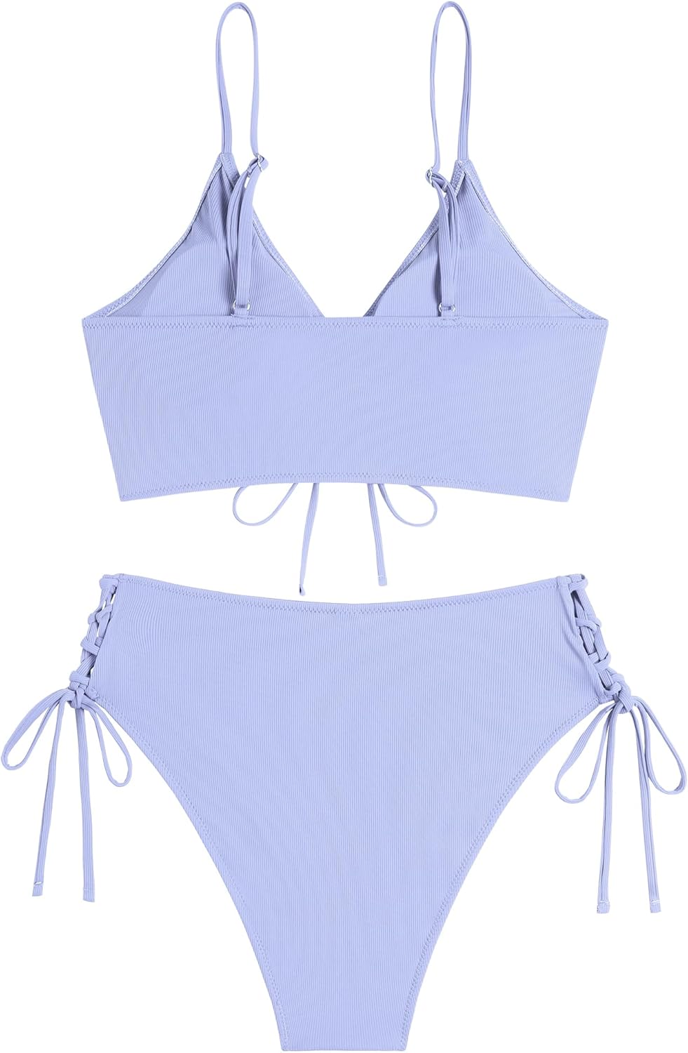 ZAFUL Women V Neck Bikini Set Ruched Tie Front High Waisted Floral Print Ribbed 2 Piece Bathing Suit Swimsuits