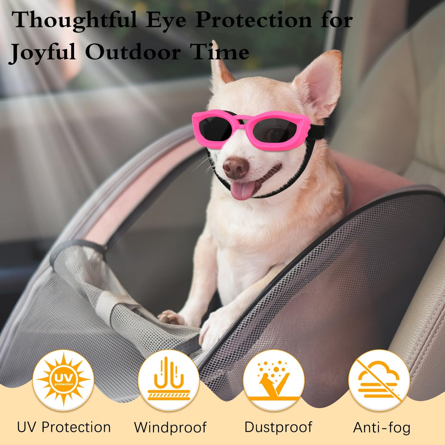 Small Dog Sunglasses UV Protection Goggles Eye Wear Protection with Adjustable Strap Doggy Heart Shape Anti-Fog Sunglasses for Pet Dogs Sun Glasses Doggie Windproof Glasses, Pink