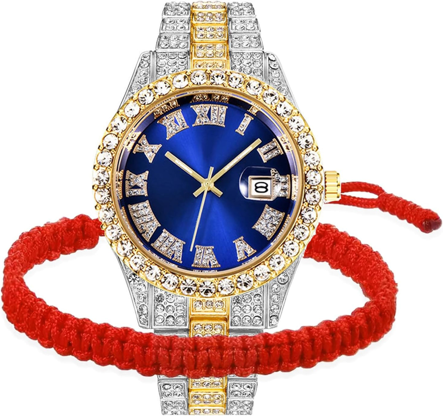 BESTKANG Unisex Luxury Iced Out Watch Mens Diamond Watches Roman Numerals Watches Quartz Analog Wrist Watch