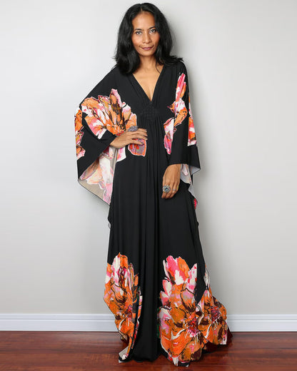 Bsubseach Women Ethnic Print Kaftan Beach Dress Plus Size Swimsuit Cover Up