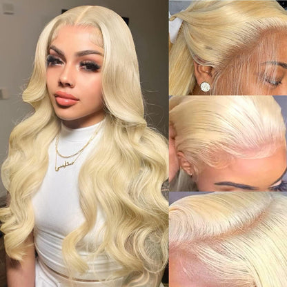 613 13x6 Lace Front Wig Human Hair 30 Inch Body Wave Blonde Wig, 200% Density Pre Plucked Blonde HD Lace Frontal Wig for Black Women