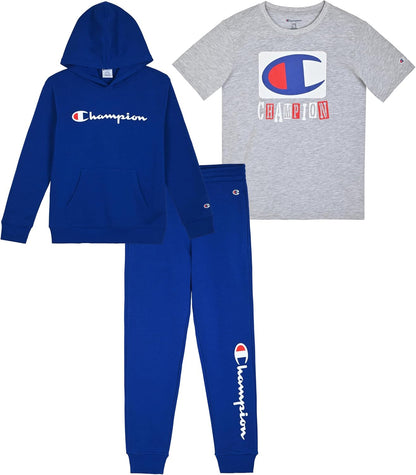 Champion Boys Sweatsuit Set for Kids 3 Piece Boys Hoodie Jogger and Tee Shirt Tracksuit Outfit