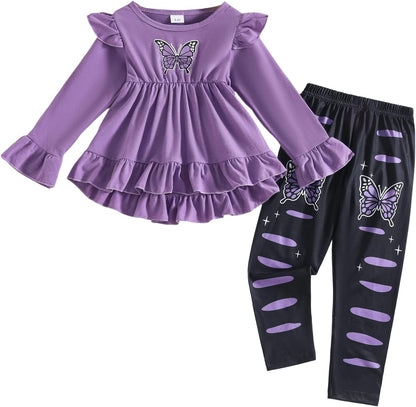 Toddler Kid Girl Clothes Ruffle Sleeve High Low Top Floral Allover Pants Fall Winter Outfit Set