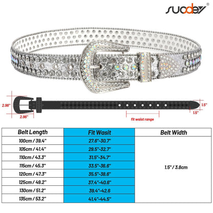 SUOSDEY Rhinestone Belt Unisex Sequin Strap Bling Crystal Western Studs Glitter Luxury Belt for Jeans Pants Dress