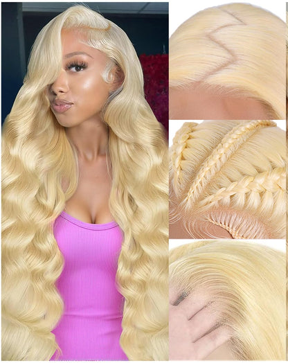 613 13x6 Lace Front Wig Human Hair 30 Inch 100% Real Blonde Wig Human Hair Body Wave HD Lace Front Wigs Human Hair 200 Density Easily Stained No Tangle Minimal Shedding Longer Life