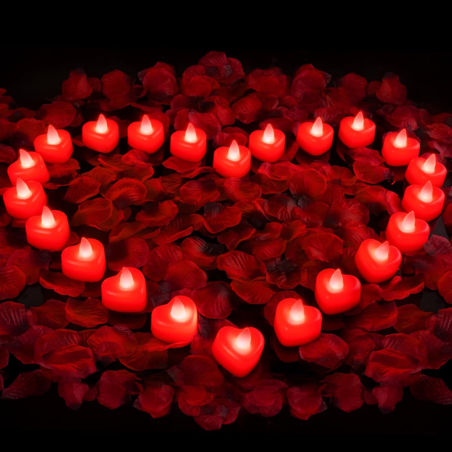 Amagic 1000 Pieces Artificial Rose Petals with 12 Heart LED Tea Lights Candles Kit, Rose Petals and Candles Set for Proposal, Anniversary, Valentine's Day, Special Romantic Night, Wedding Table Decor