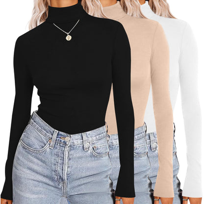 Ekouaer Womens 3 Piece Turtleneck Long Sleeve Shirts Lightweight Basic Slim Fit Soft Thermal Underwear Tops (S-XXL)