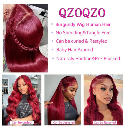 28 Inch 99j Burgundy Lace Front Wigs Human Hair Red Burgundy Wig Human Hair 180% Density 13x6 Body Wave Lace Front Wigs Pre Plucked Glueless Lace Front Wigs Human Hair Wigs for Women