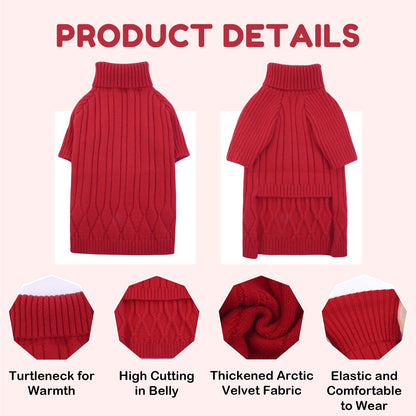 Large Dog Sweater - Turtleneck Thick Warm Doggie Christmas Sweater for Girl Boy Dogs (Red L)