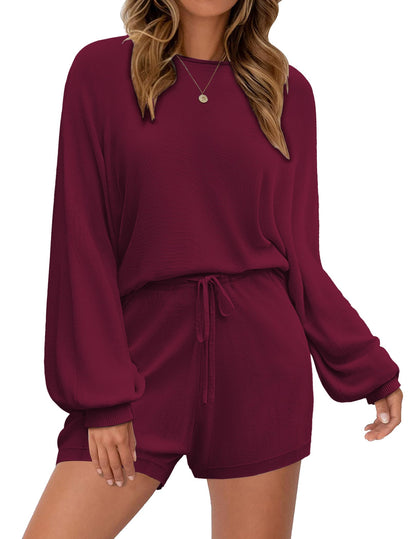 Ekouaer Knit Pajamas Set for Women Lounge Wear Sets Long Sleeve Sweatsuit Matching 2 Piece Outfits Casual Sweater Sets S-XXL