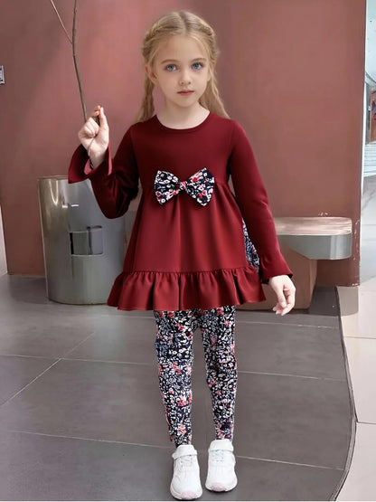 Toddler Kid Girl Clothes Ruffle Sleeve High Low Top Floral Allover Pants Fall Winter Outfit Set