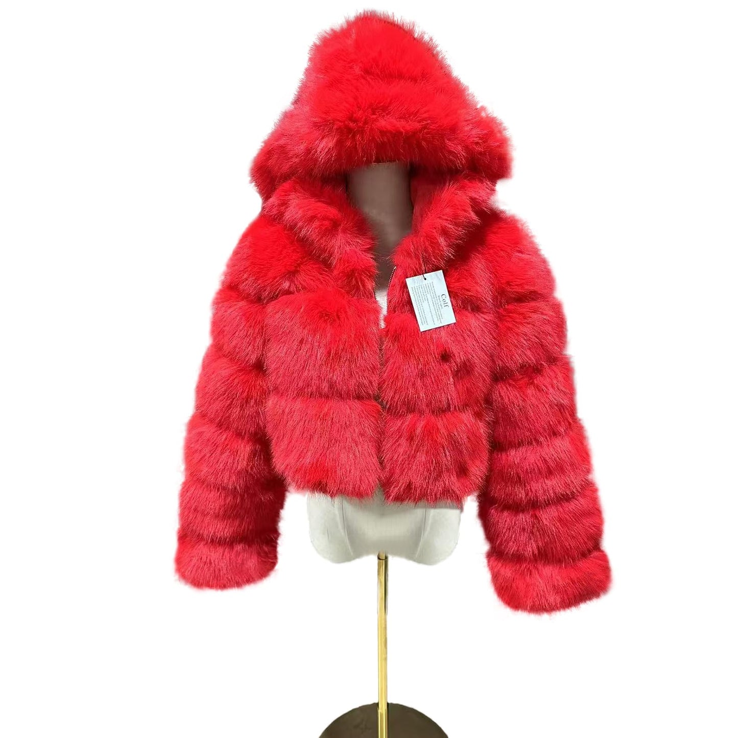 Colf Women's Winter Parka Coat Long Sleeve Faux Fur Coat with Hooded Warm Short Overcoat Jacket