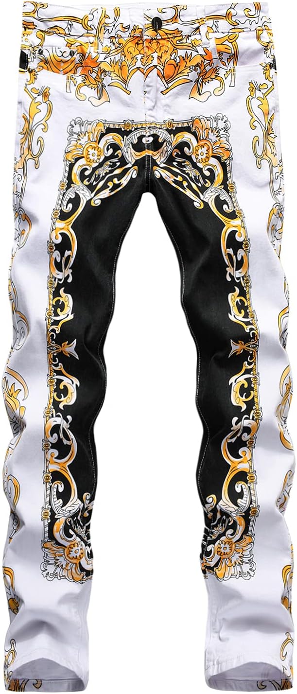 Baylvn Men's Casual Printed Slim Fit Jeans Skinny Denim Pants