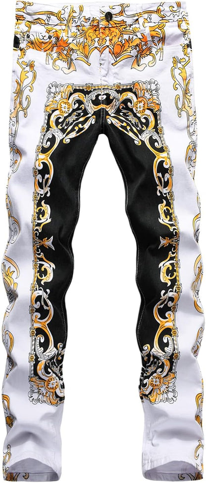 Baylvn Men's Casual Printed Slim Fit Jeans Skinny Denim Pants