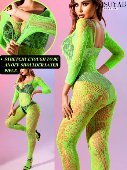 Women Sexy Body Stockings, Fishnet Bodysuit Glow Party Rave, Exotic Dancer Wear Fishnets Lingerie Outfits Plus Size