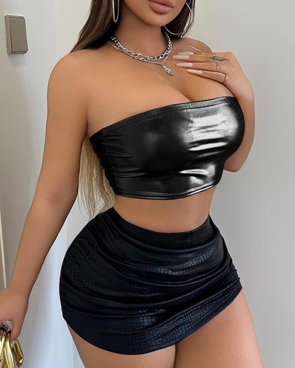 Women's Metallic Shiny Tube Top - Strapless Party Crop Top for Rave, Festival & Night Out