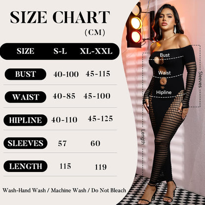 Women's Dress Sexy Club Dress Elegant Long Sleeve Off Shoulder Hollow Out Mesh Bodycon Party Dresses