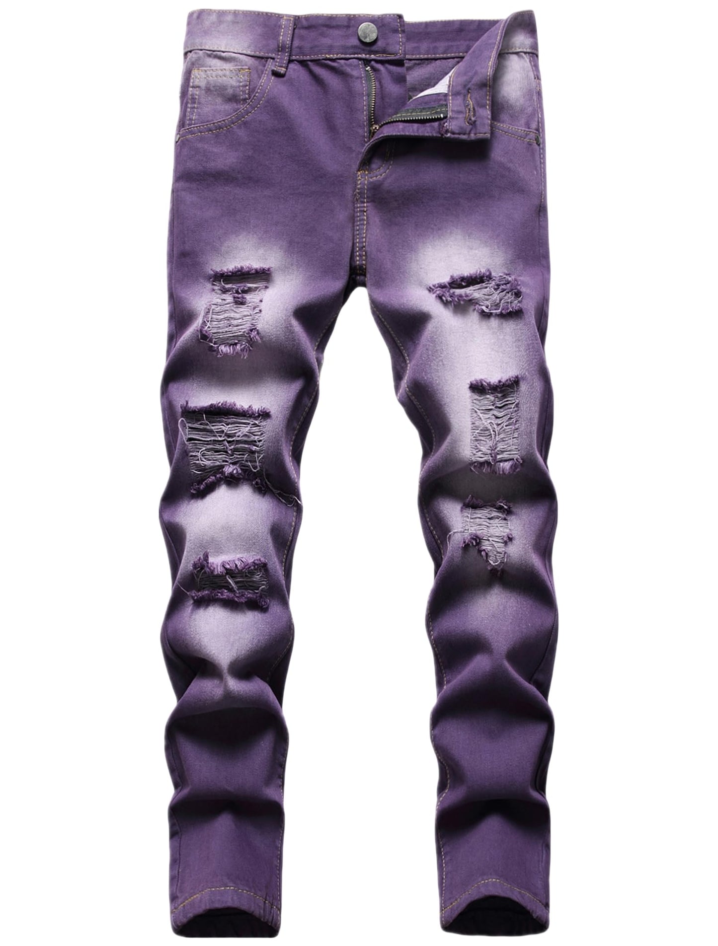 Boy's Skinny Fit Comfy Jeans Ripped Destroyed Distressed Stylish Slim Washed Denim Jeans Pants