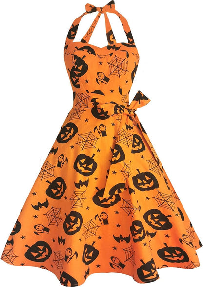 Topdress Women'sVintage Polka Audrey Dress 1950s Halter Retro Cocktail Dress