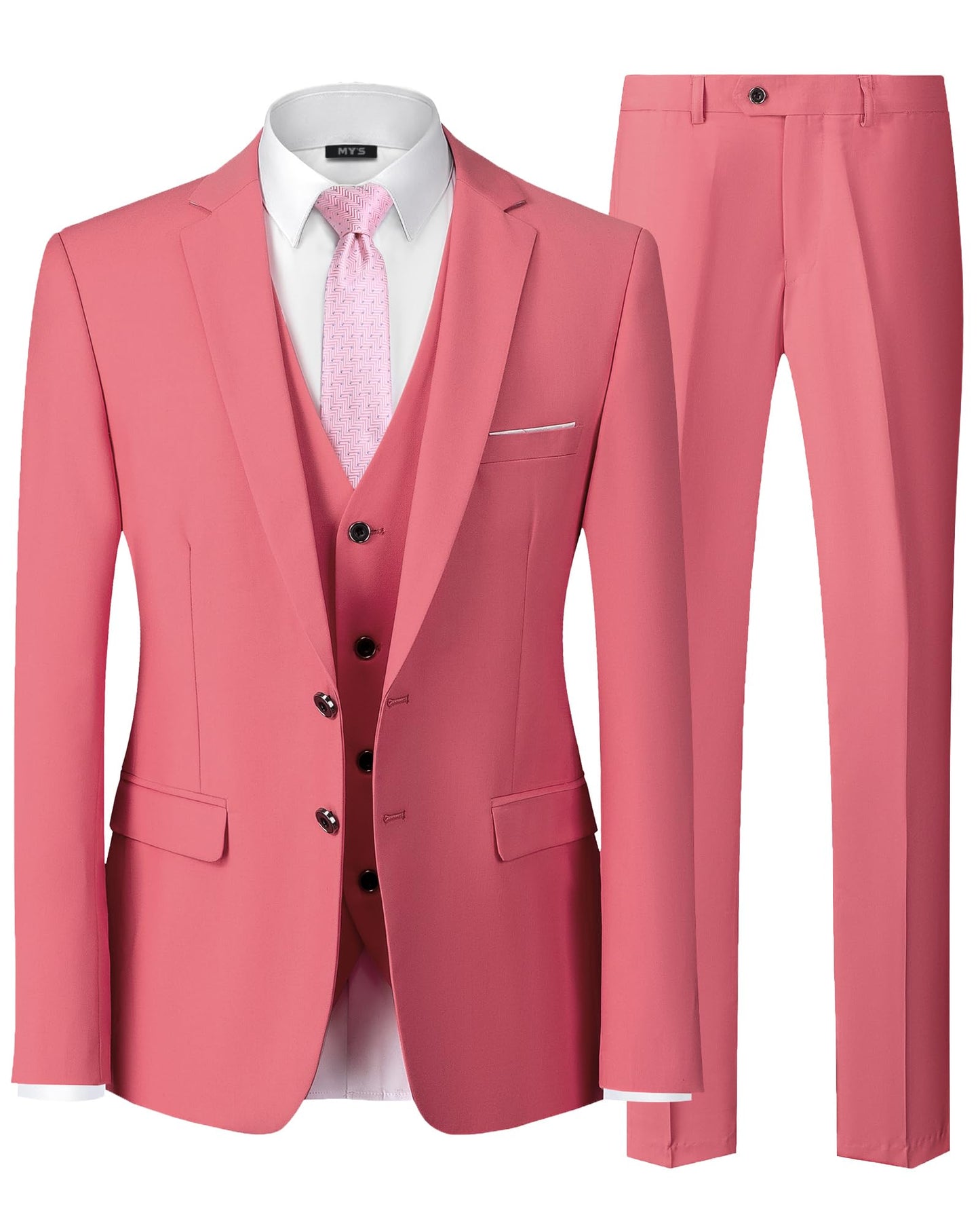 MY'S Men's 3 Piece Slim Fit Suit Set with Tie, 2 Button Blazer Jacket Vest & Pants, Business Wedding Party Prom Suit for Men
