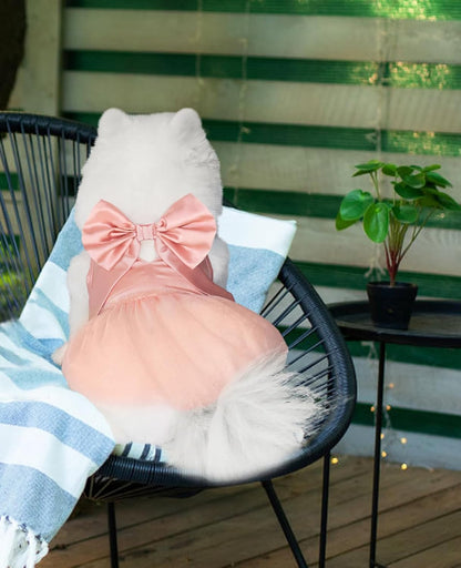Dog Dresses, Puppy Soft Skirt, Summer Pet Clothes, Girl Dogs Wedding Outfit, Puppy Slik Outfit with Bow Tie, Dog Princess Clothes for Small Medium Breeds, White L