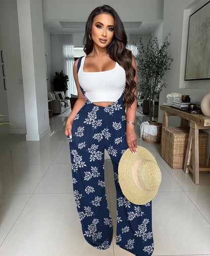 Nimsruc Womens Jumpsuit Casual Loose Sleeveless Adjustable Spaghetti Straps Wide Leg Pants Baggy Overalls With Pockets