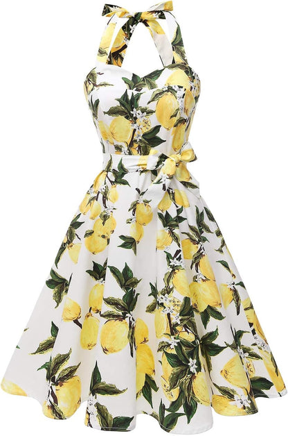 Topdress Women'sVintage Polka Audrey Dress 1950s Halter Retro Cocktail Dress