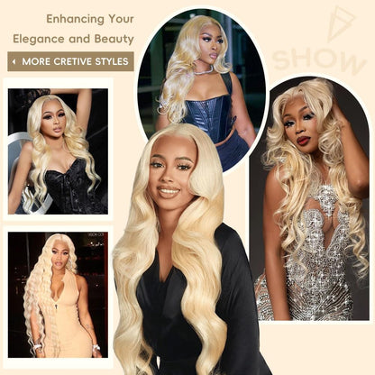 613 13x6 Lace Front Wig Human Hair 30 Inch Body Wave Blonde Wig, 200% Density Pre Plucked Blonde HD Lace Frontal Wig for Black Women