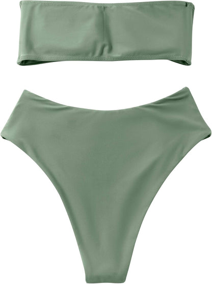 OMKAGI Women Bandeau Bikini Swimsuits Cheeky Off Shoulder Bathing Suit