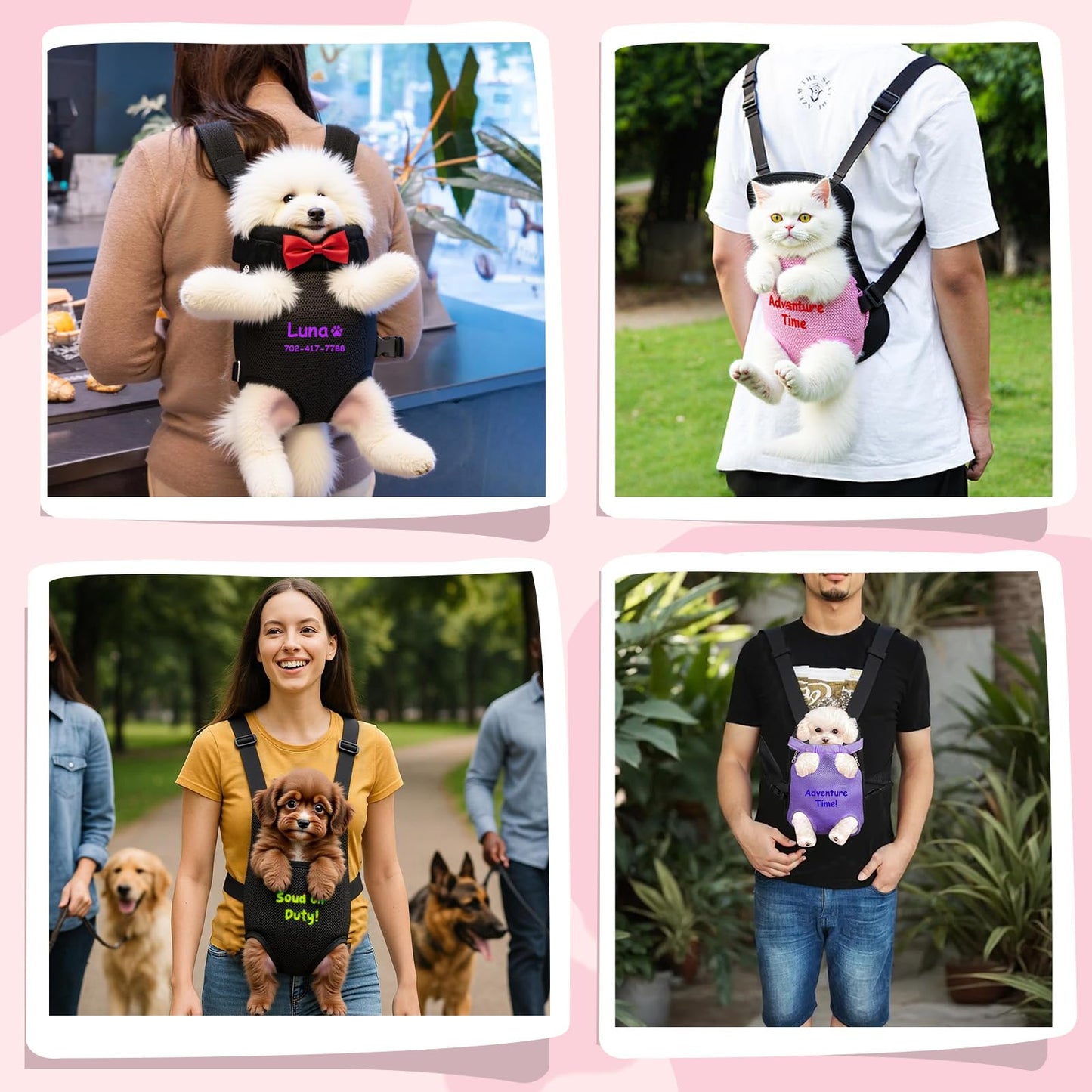 Custom Dog Backpack Carrier with Name Icons Embroidery Adjustable Front-Facing Legs-Out Design Breathable Pet Carrier Backpack for Hiking Traveling Cycling Outdoor