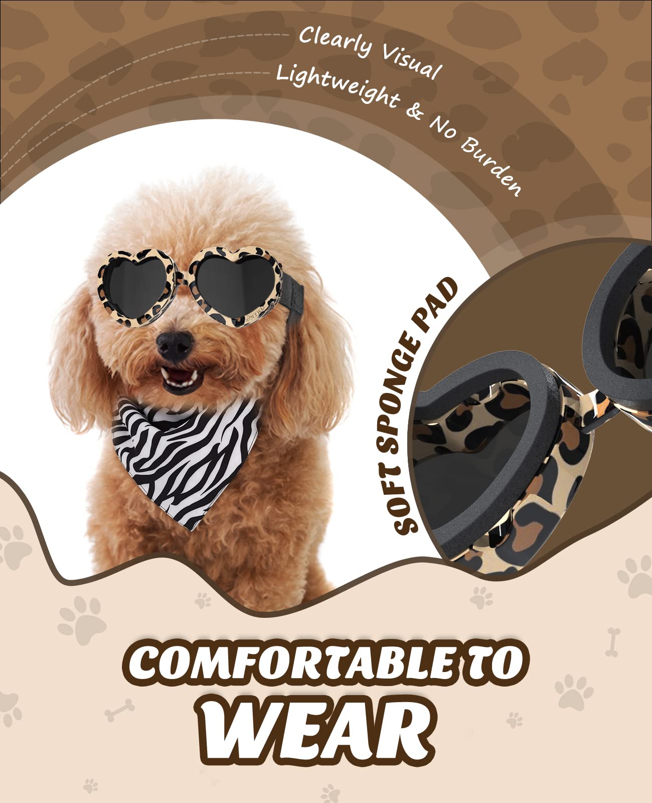 Small Dog Sunglasses UV Protection Goggles Eye Wear Protection with Adjustable Strap Doggy Heart Shape Anti-Fog Sunglasses for Pet Dogs Sun Glasses Doggie Windproof Glasses, Pink