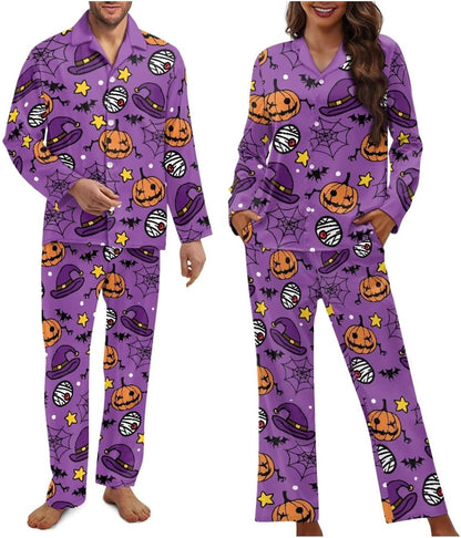 Matching Pajamas for Couple Soft Funny Front Button long Sleeve Pajamas